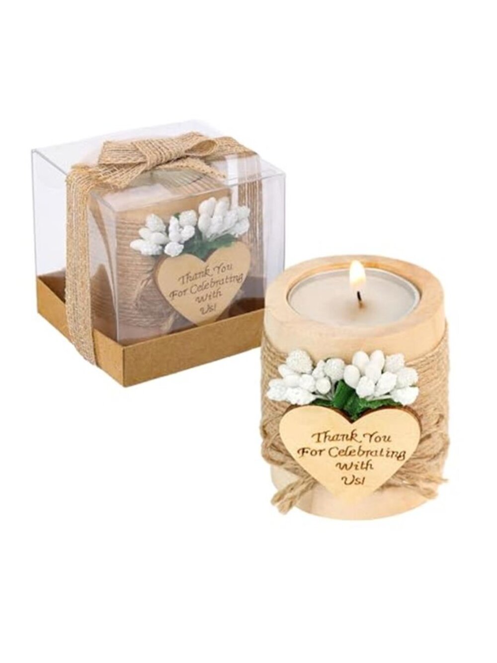 Wooden Tealight Candle Holders Wedding Party Favors Rustic Floral Engagement Set
